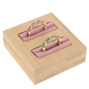 60x65mm Jewelry holder - mini tray for 2 rings - Bamboo - Suede Pink x1