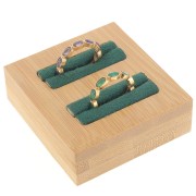 60x65mm Jewelry holder - mini tray for 2 rings - Bamboo - Suede Green x1