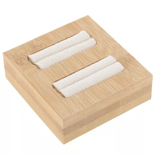 60x65mm Jewelry holder - mini tray for 2 rings - Bamboo - Suede Beige x1