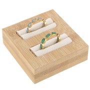 60x65mm Jewelry holder - mini tray for 2 rings - Bamboo - Suede Beige x1