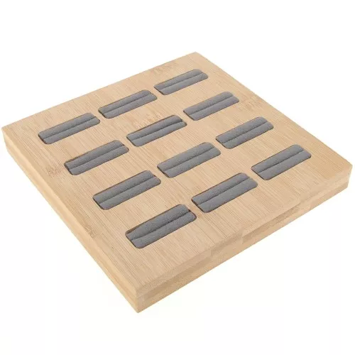 16x16cm Jewelry holder - tray for 12 rings - Bamboo - Suede Grey x1