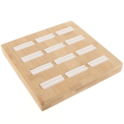 16x16cm Jewelry holder - tray for 12 rings - Bamboo - Suede Beige x1