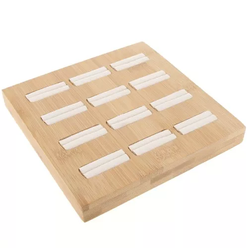 16x16cm Jewelry holder - tray for 12 rings - Bamboo - Suede Beige x1