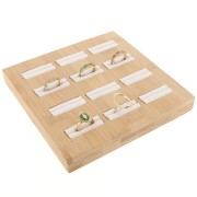 16x16cm Jewelry holder - tray for 12 rings - Bamboo - Suede Beige x1