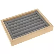 20x15cm Jewelry holder for rings - Bamboo - Suede Grey x1