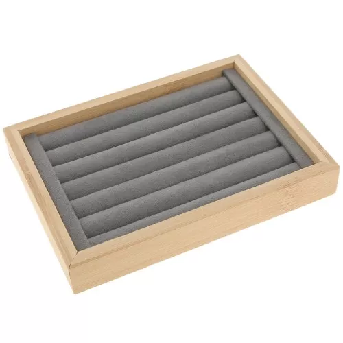 20x15cm Jewelry holder for rings - Bamboo - Suede Grey x1