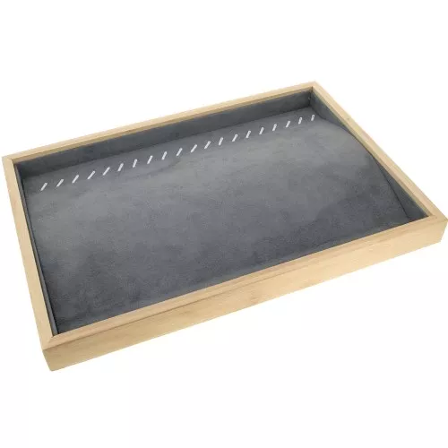 35x24cm Jewelry holder - tray for 20 necklaces Bamboo - Suede Grey x1