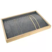 35x24cm Jewelry holder - tray for 20 necklaces Bamboo - Suede Grey x1
