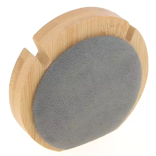 9cm Necklace jewelry holder - round - Bamboo - Suede Grey x1