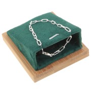 7.5x6cm Jewelry necklace holder - inclined rectangle - Bamboo - Suede Green x1