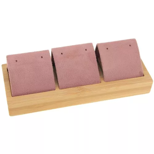 16x6cm Triple earring holder - Bamboo - Suede Pink x1