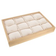 35x24cm Bracelet & watch display - 12 cushions - Bamboo - White Grey x1
