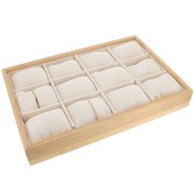 35x24cm Bracelet & watch display - 12 cushions - Bamboo - White Grey x1