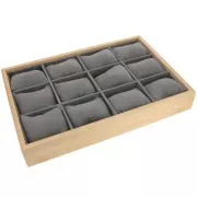 35x24cm Bracelet & watch display - 12 cushions - Bamboo - Suede Grey x1