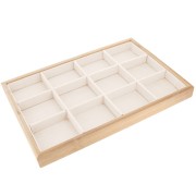 35x24cm Jewelry display with 12 compartments - Bamboo - Suede White x1|raw }}