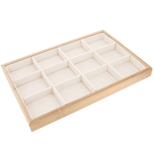 35x24cm Jewelry display with 12 compartments - Bamboo - Suede White x1