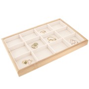35x24cm Jewelry display with 12 compartments - Bamboo - Suede White x1