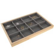 35x24cm Jewelry display with 12 compartments - Bamboo - Suede Grey x1