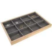 35x24cm Jewelry display with 12 compartments - Bamboo - Suede Grey x1