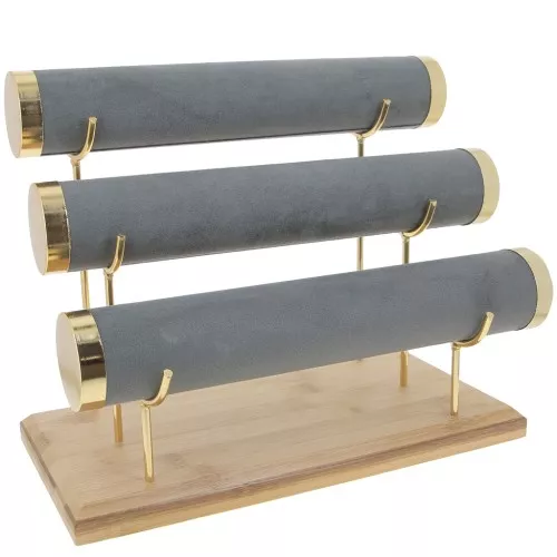 24x30cm bamboo Jewelry holder for bracelets - 3 levels - Suede Grey x1
