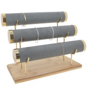 24x30cm bamboo Jewelry holder for bracelets - 3 levels - Suede Grey x1