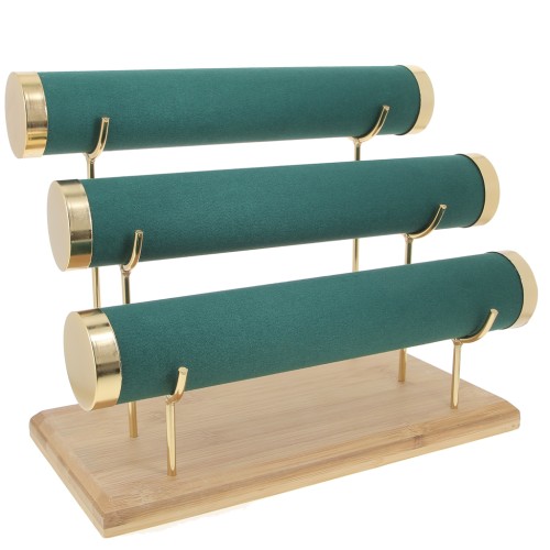 24x30cm bamboo Jewelry holder for bracelets - 3 levels - Suede Green x1
