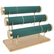 24x30cm bamboo Jewelry holder for bracelets - 3 levels - Suede Green x1
