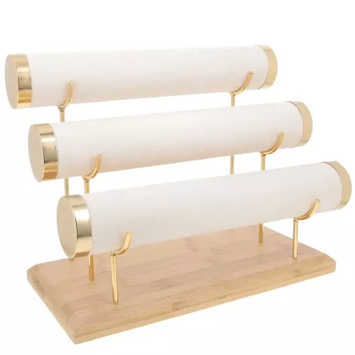 24x30cm bamboo Jewelry holder for bracelets - 3 levels - Suede Beige x1