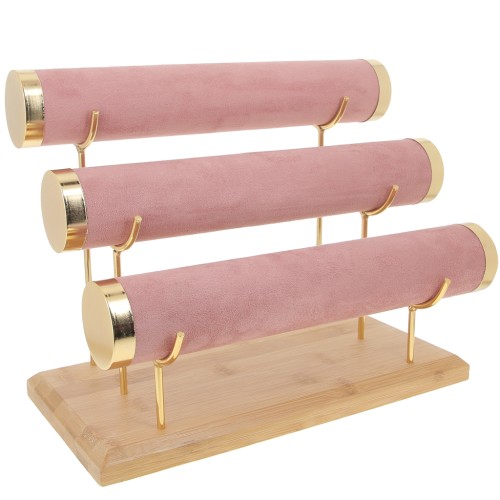 24x30cm bamboo Jewelry holder for bracelets - 3 levels - Suede Pink x1