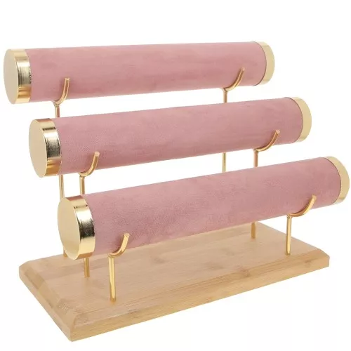 24x30cm bamboo Jewelry holder for bracelets - 3 levels - Suede Pink x1