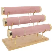 24x30cm bamboo Jewelry holder for bracelets - 3 levels - Suede Pink x1