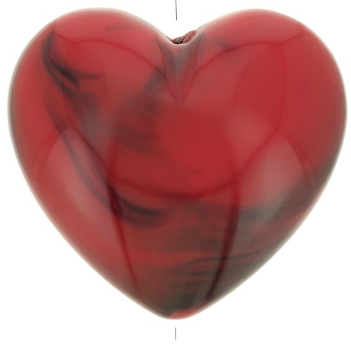 26x27mm Opaque resin heart bead - Marbled red x1