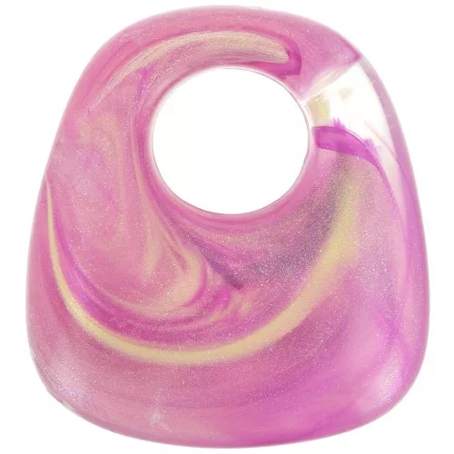 23x21mm Opaque resin trapeze pendant - Marbled Pink - Gold x1