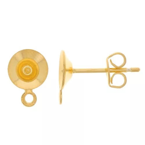 Earstuds for 6mm Semi-pierced with closed ring - Fine gold plated x2
