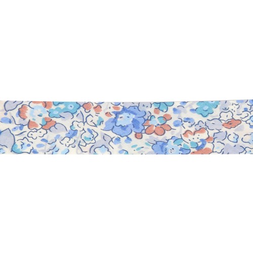 Liberty Organic fabric bias - Claire Aude - Multi-blue - Ecru x1m