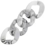 39x32mm Oval twisted acrylic link - Marbled White - Black x1