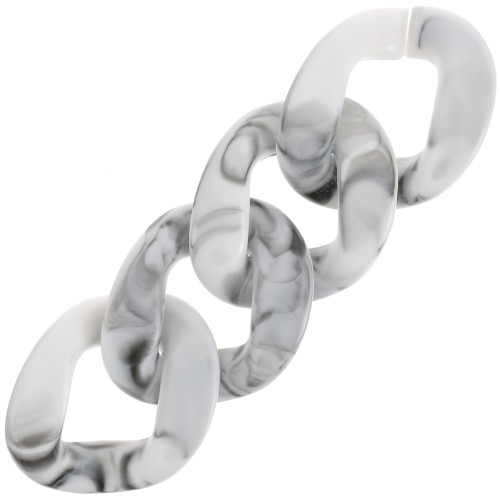 39x32mm Oval twisted acrylic link - Marbled White - Black x1