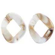 39x32mm Oval twisted acrylic link - Marbled White - Brown x1