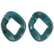 39x32mm Oval twisted acrylic link - Marbled Bottle Green - White x1