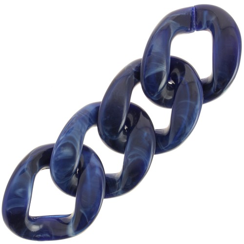 39x32mm Oval twisted acrylic link - Dark blue marbled - White x1