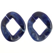 39x32mm Oval twisted acrylic link - Dark blue marbled - White x1