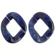 39x32mm Oval twisted acrylic link - Dark blue marbled - White x1