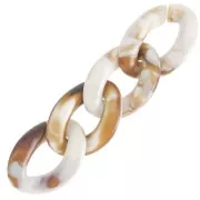 29x21mm Oval twisted acrylic link - Marbled White - Brown x1