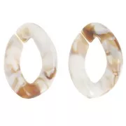 29x21mm Oval twisted acrylic link - Marbled White - Brown x1