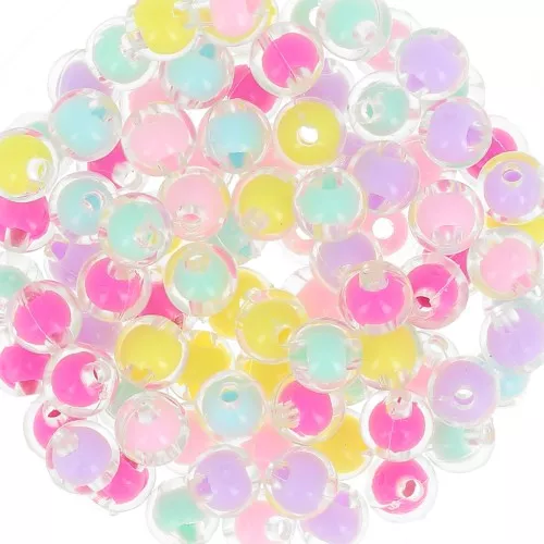 Round 8mm beads assortment - Transparent - Multicolored Pastel x15