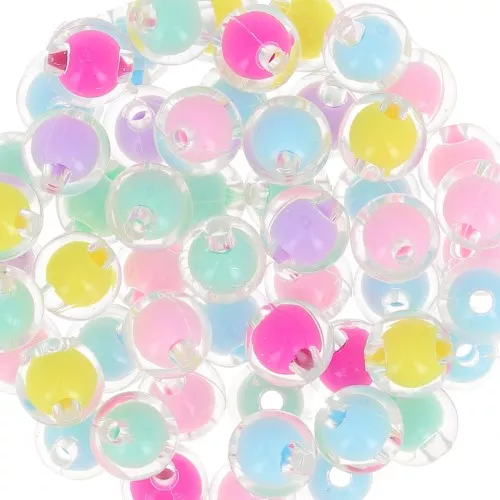 Assortment of 10mm round beads - Transparent - Multicolored Pastel x10