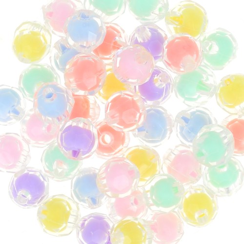 Assortment of 10mm round faceted beads - Transparent - Multicolored Pastel x10