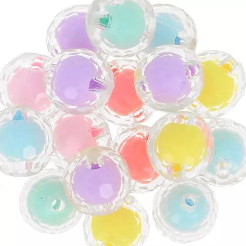16mm round faceted beads assortment - Transparent - Multicolored Pastel x6