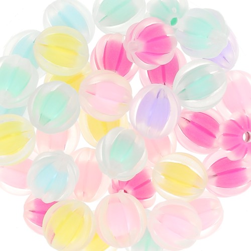 12mm Assortment of frosted striated round beads - Transparent - Multi Pastel x8