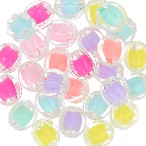 12mm Striated round beads assortment - Transparent - Multicolored Pastel x8